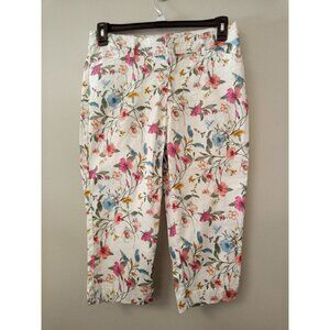 St. John's Bay Women's White Pink Floral Capris Size 8